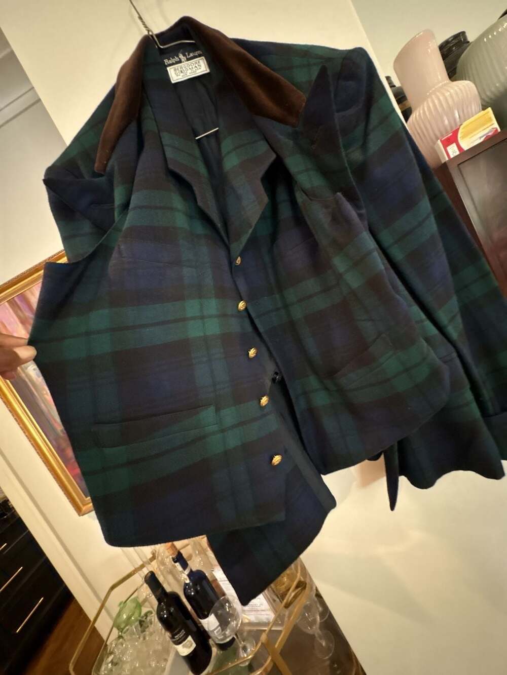Vintage Ralph Lauren Plaid Double Breasted Blazer Velvet Collar & vest size M /8 - Picture 5 of 13